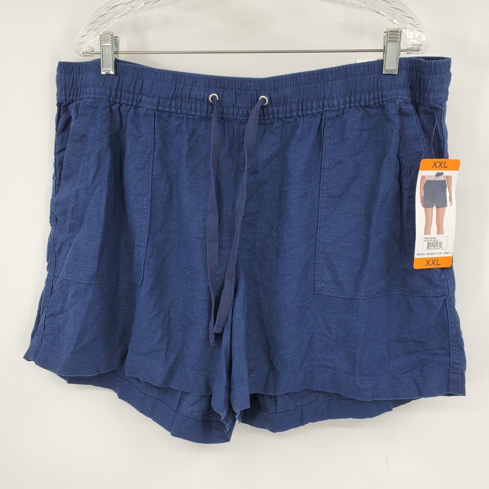 NWT Nautica Womens Linen‎ Blend Drawstring Shorts Navy Blue XXL Boho Coastal